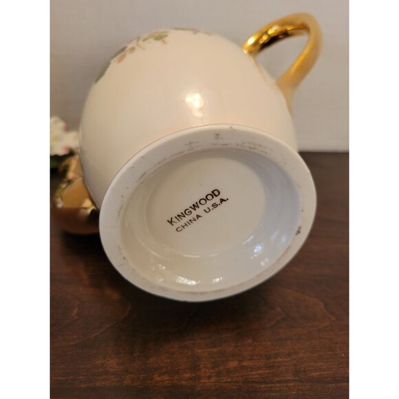 Vintage Kingwood China USA Rose Floral Coffee Teapot & Lid With Gold Trim 7" - Picture 6 of 8